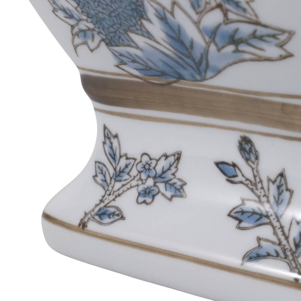 Blue and Brown Floral Chinoiserie Ceramic Vase, 15 in.