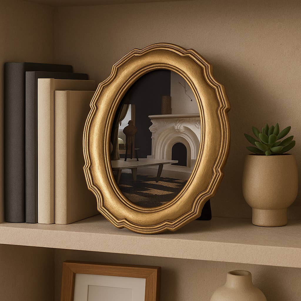 Photo Frame - Gold Polyresin Round Vintage Style, 4x6 in.
