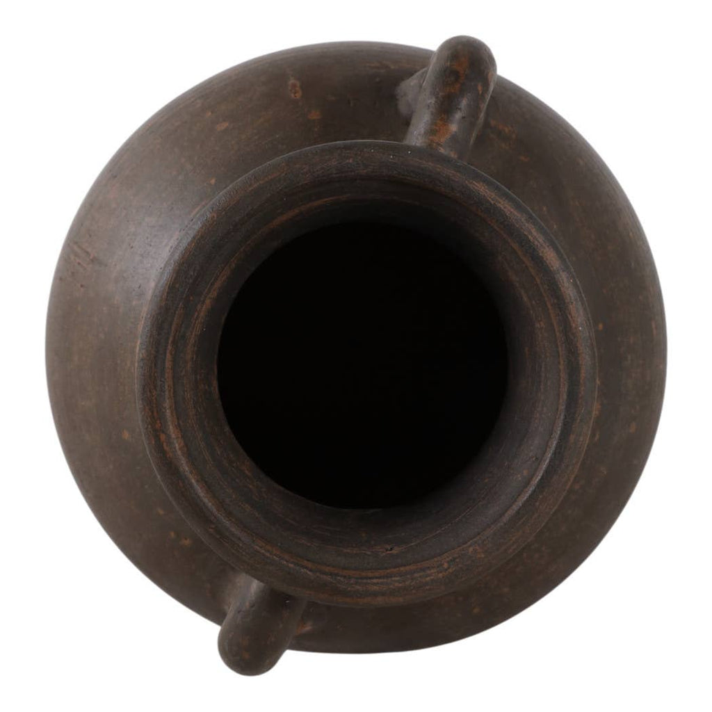 Decorative Vase - Brown Terracotta Amphora with Handles, 9 in.