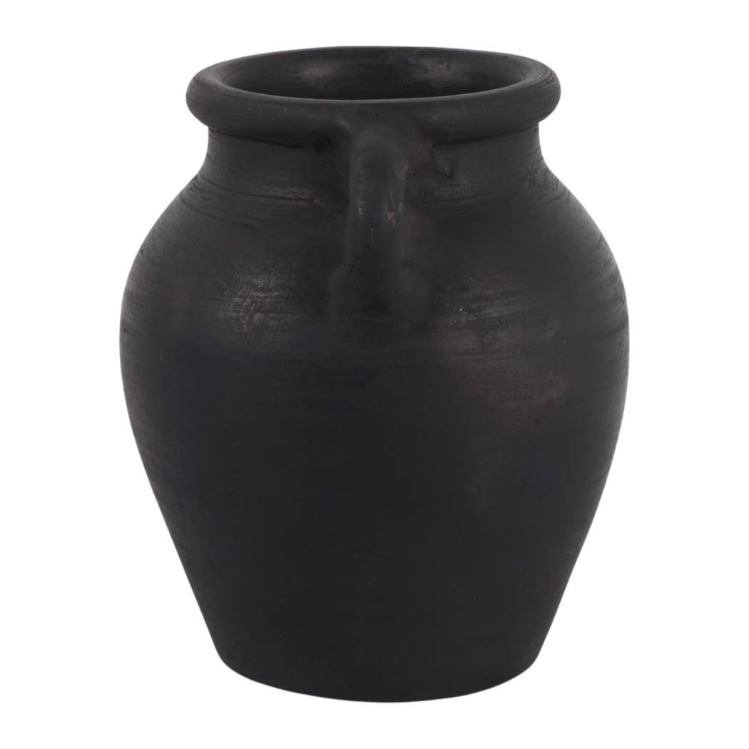 Decorative Vase - Black Terracotta Bud with Handles, 6 in.