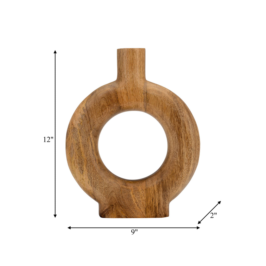 Decorative Vase - Brown Wood Circular Donut Cut-Out, 12 in.