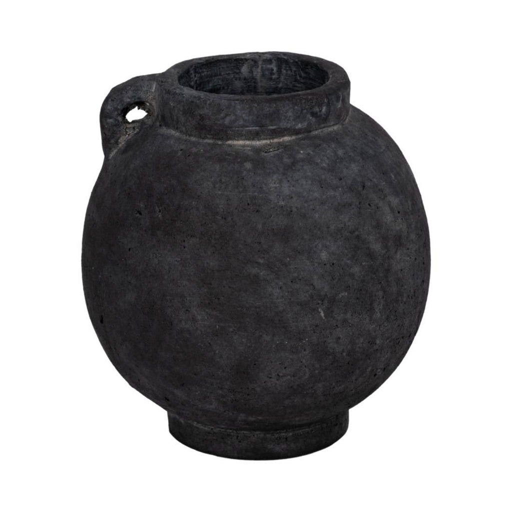 Decorative Vase - Black Ceramic Bulbous with Handle Jug, 7 in.