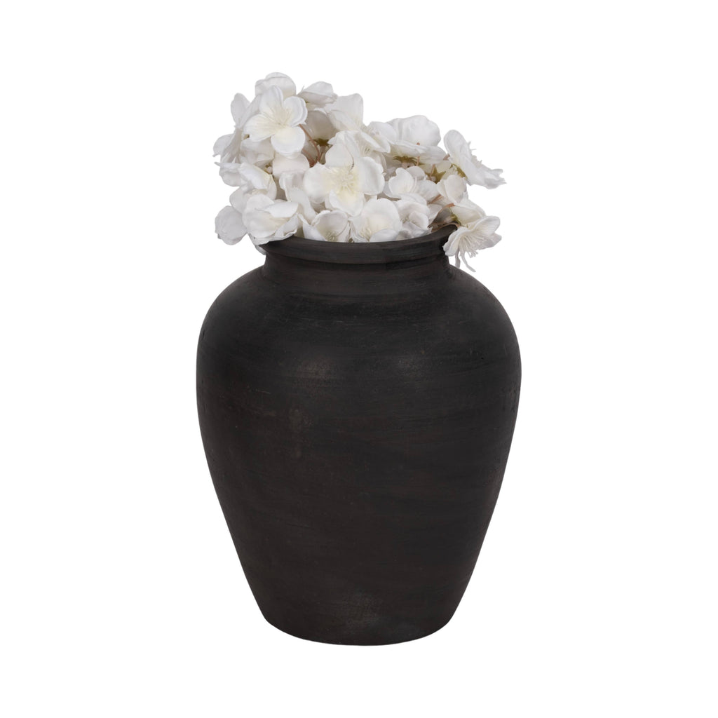 Ceramic Traditional Round Jug Vase - Black, 10 in.