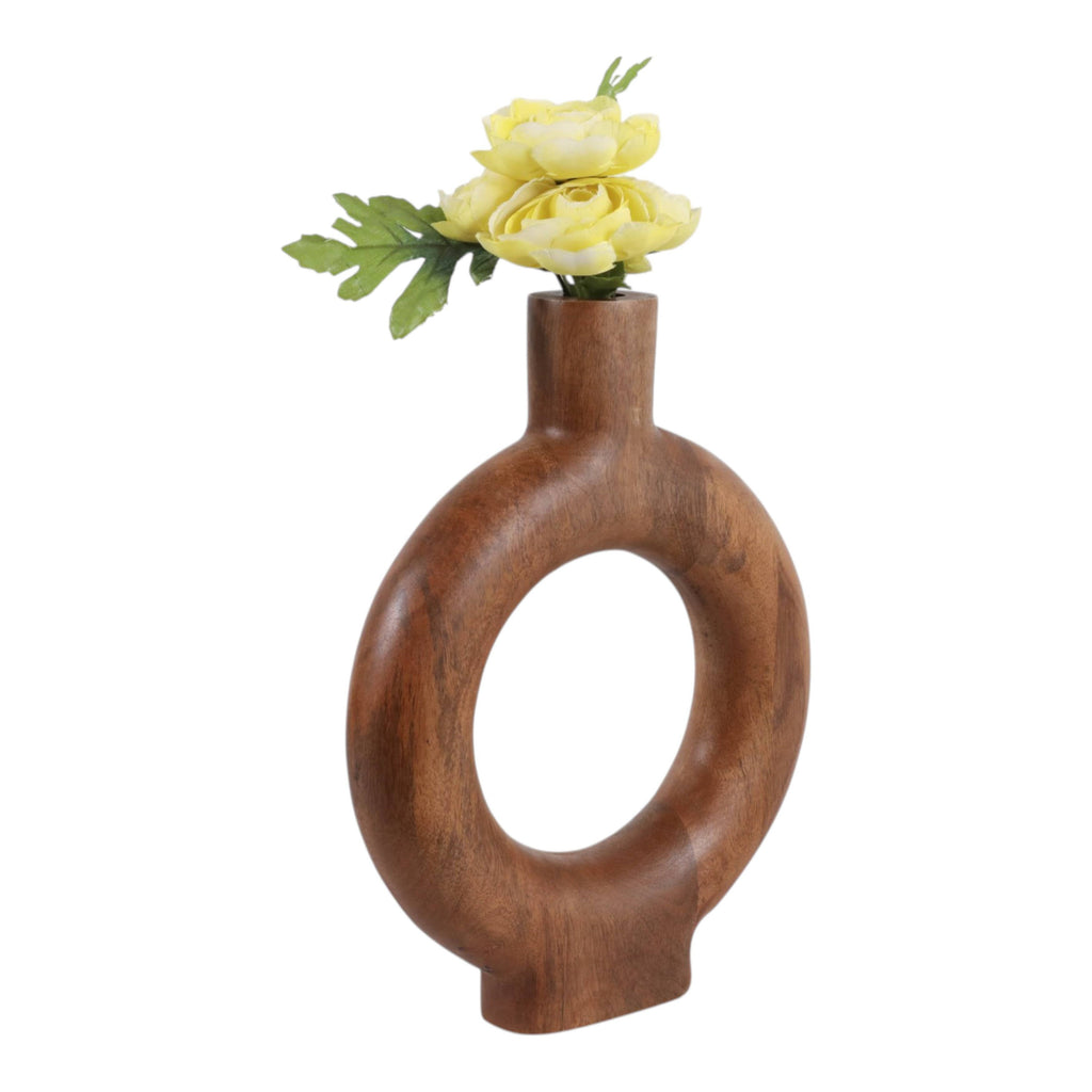 Decorative Vase - Brown Wood Circular Donut Cut-Out, 12 in.
