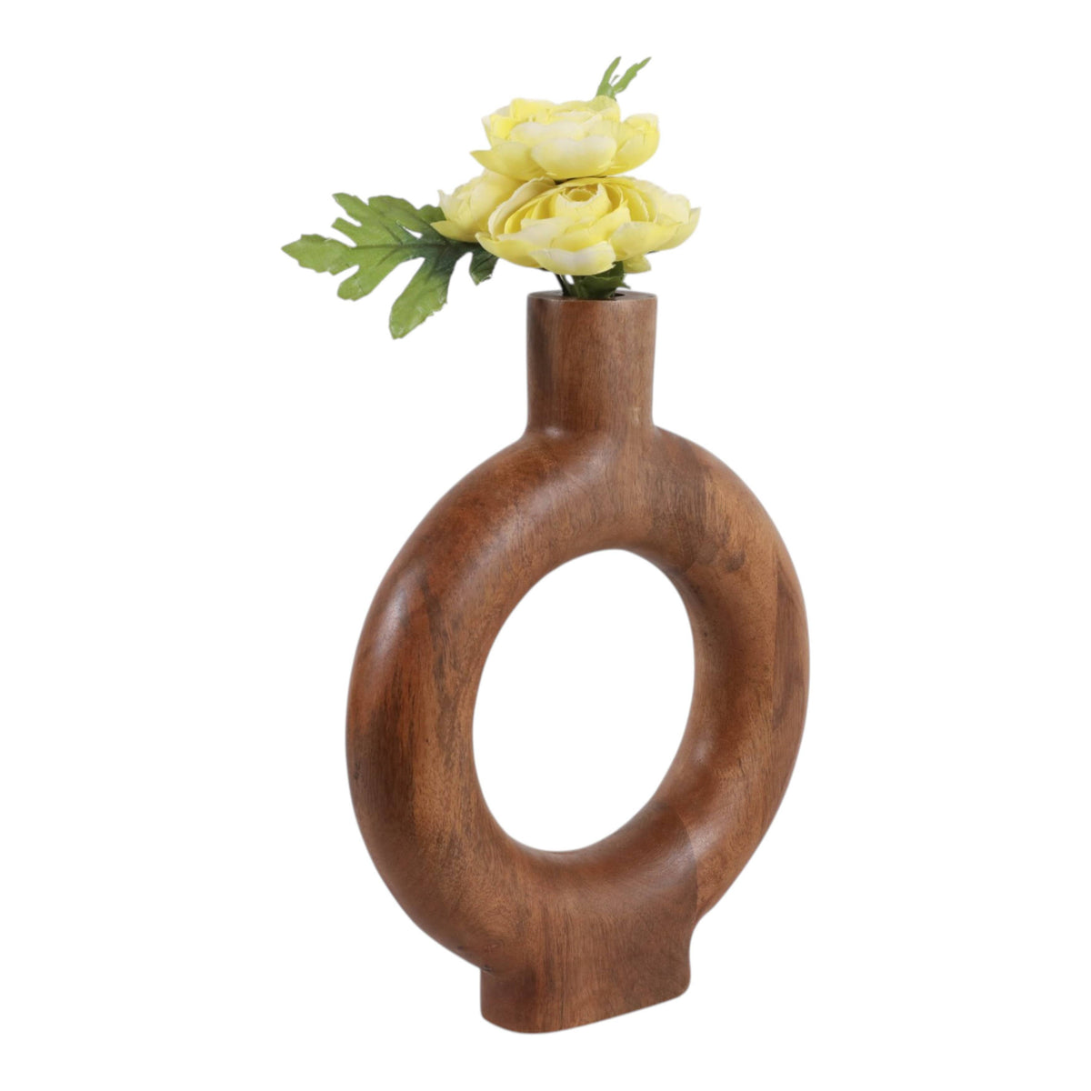 Decorative Vase - Brown Wood Circular Donut Cut-Out, 12 in.
