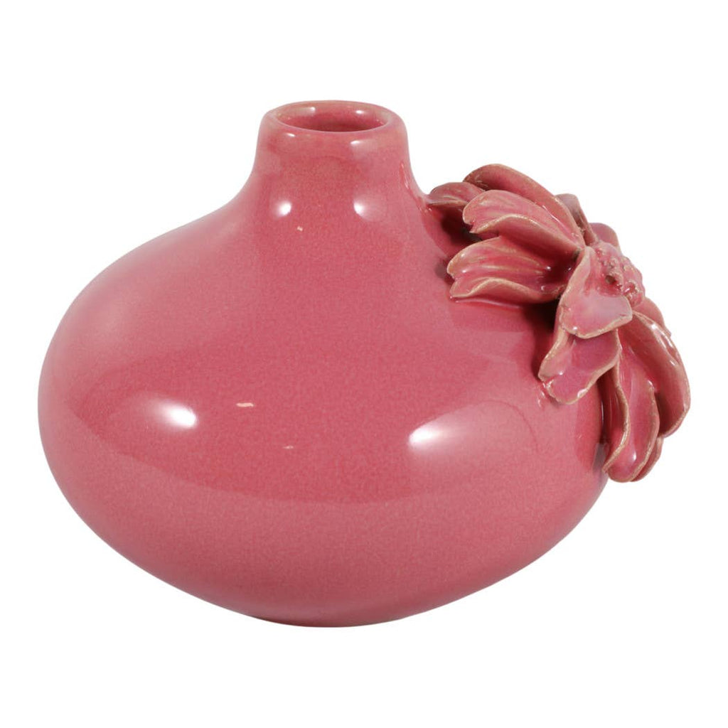 Decorative Vase - Pink Ceramic with Embossed Floral, 6 in.