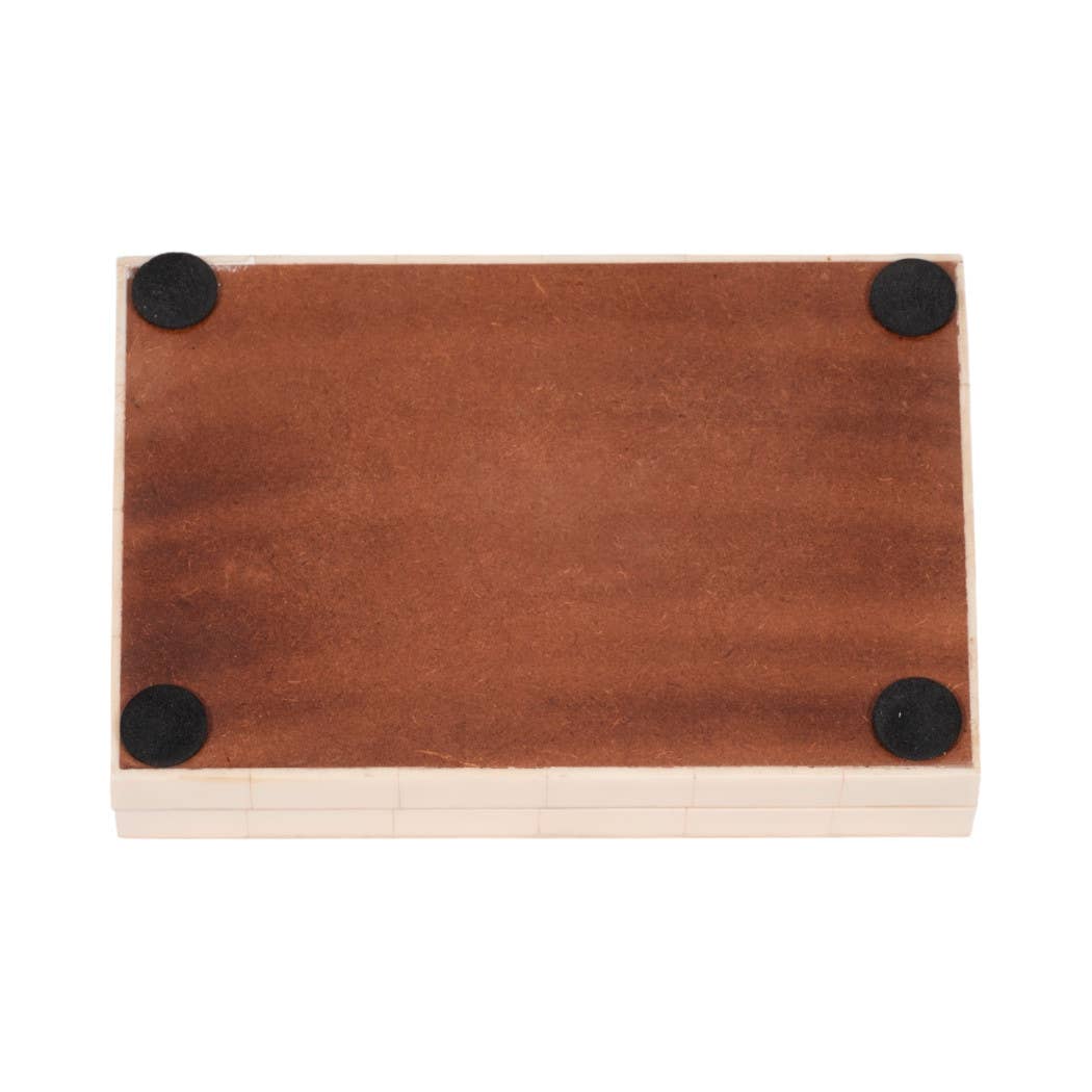Table Game - White/Black Wood Casual Cards & Dice Box, 7 in.