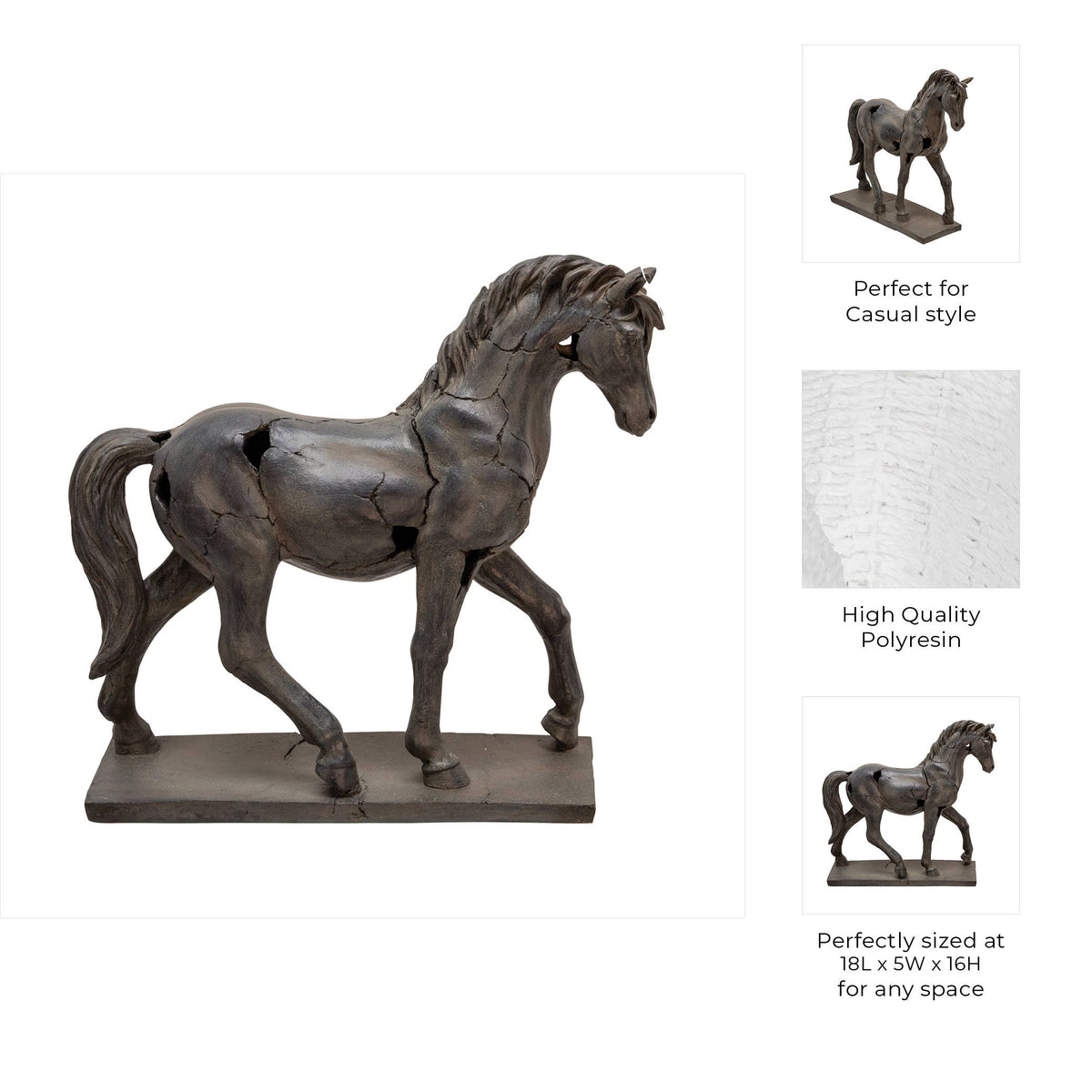 Sculpture - Brown Resin Cracked Horse On Stand, 16 in.