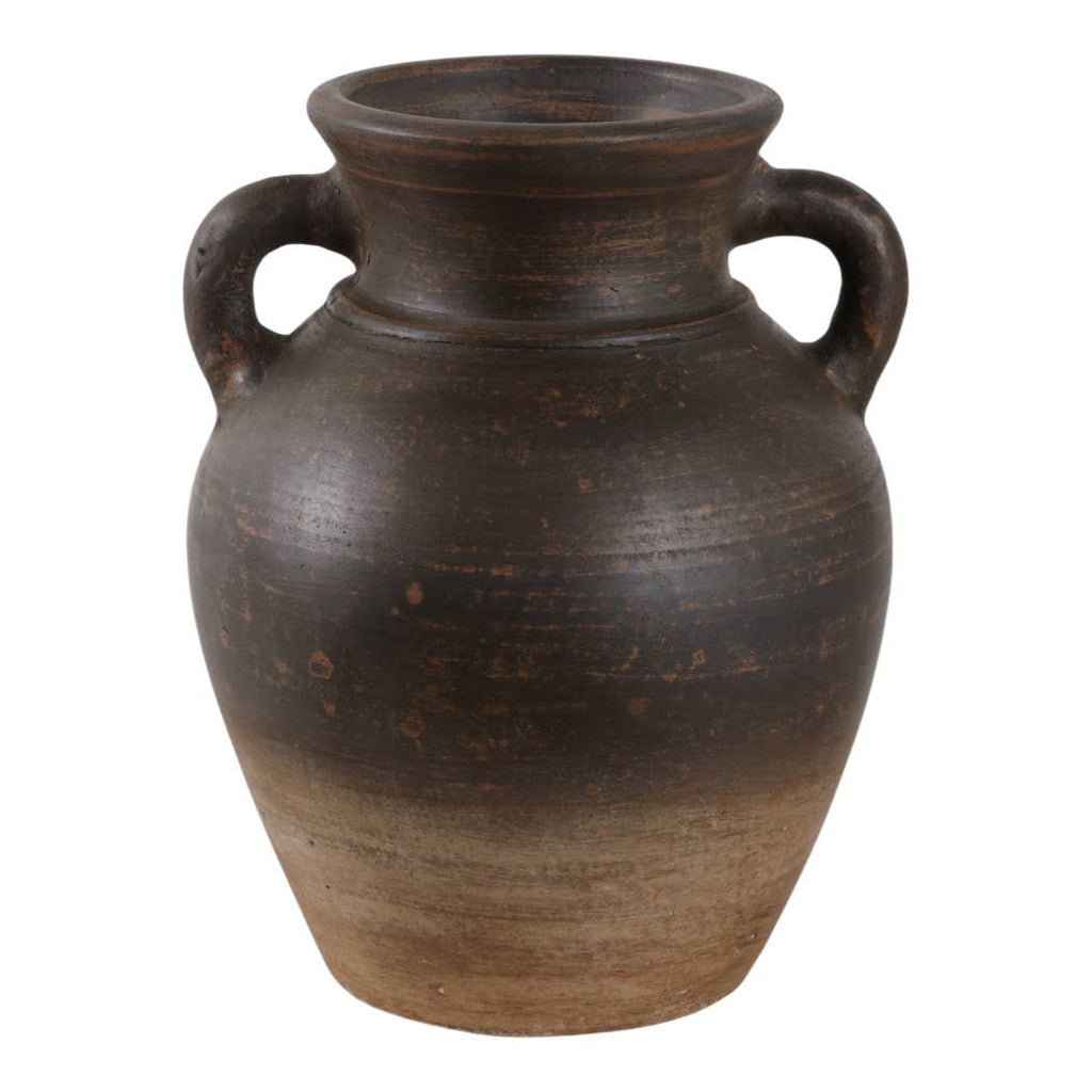 Decorative Vase - Brown Terracotta Amphora with Handles, 9 in.