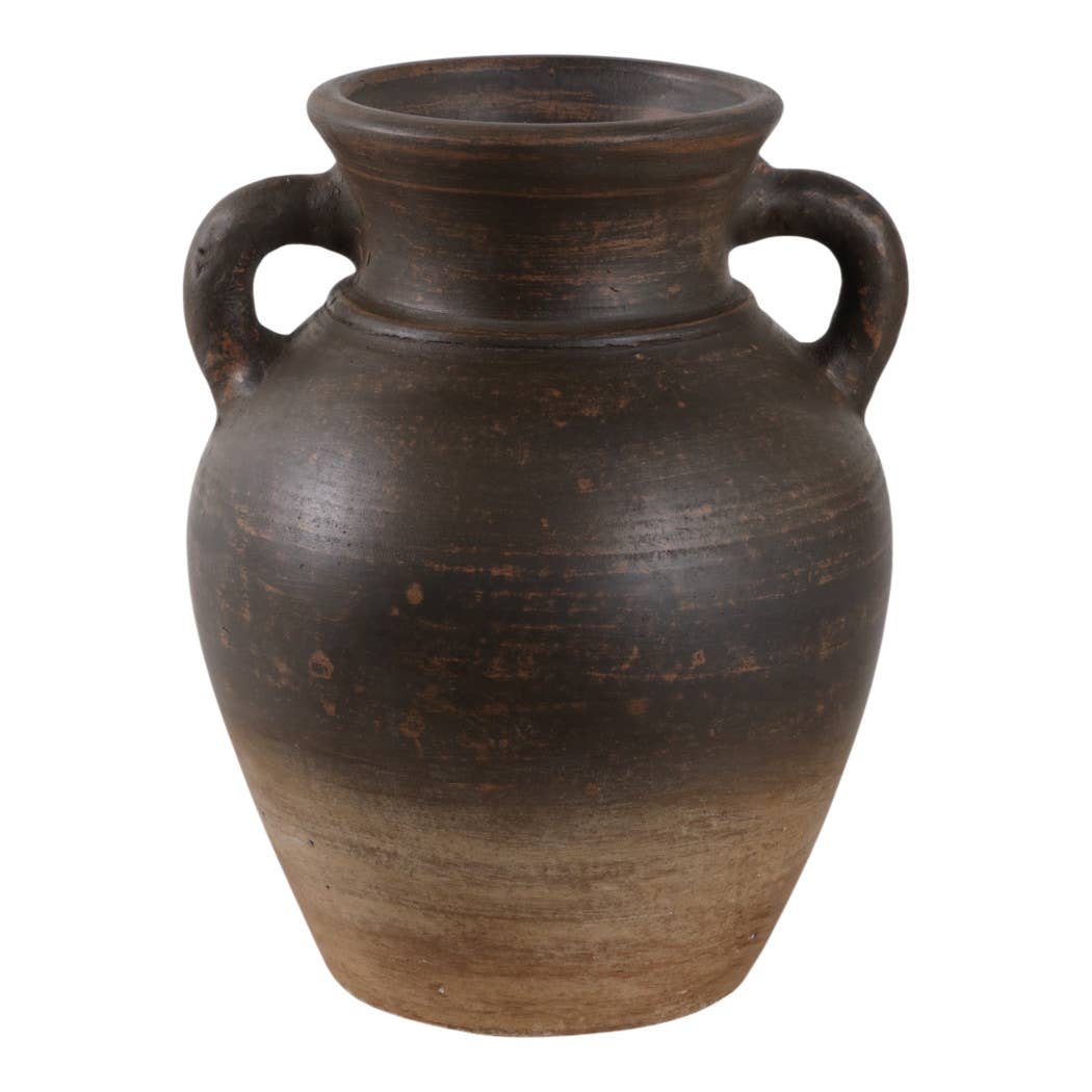 Decorative Vase - Brown Terracotta Amphora with Handles, 9 in.