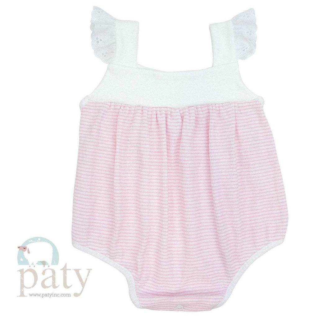 Rib Knit Girls Sunsuit with Eyelet Trim