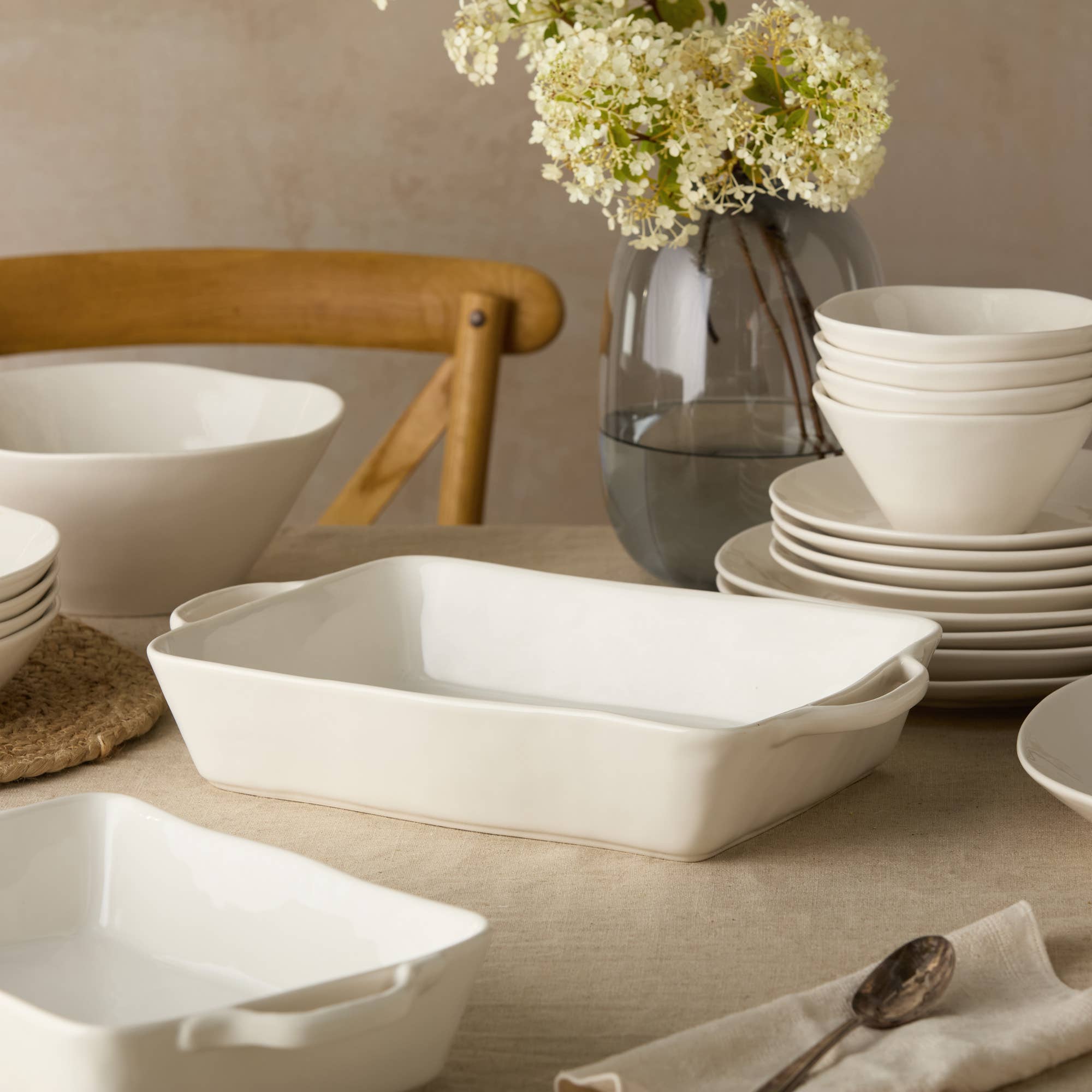 Linen Cream Large Rectangular Baker