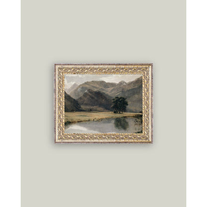 River Mountainscape Framed Antique Art