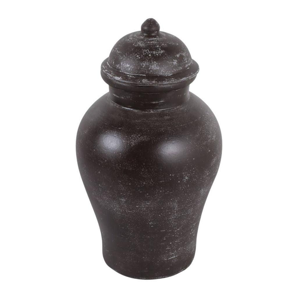 Decorative Jar - Brown Terracotta Container with Lid, 19 in.