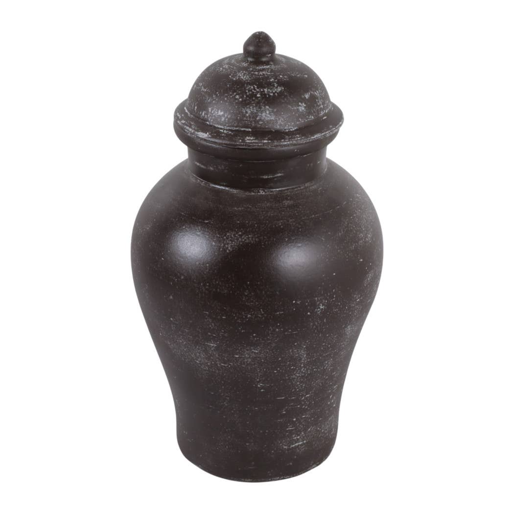 Decorative Jar - Brown Terracotta Container with Lid, 19 in.