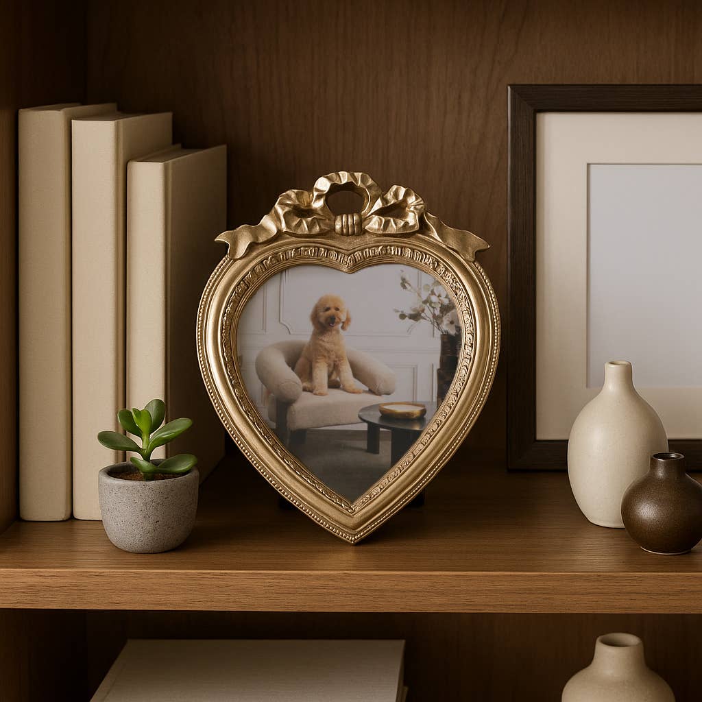 Photo Frame - Gold Polyresin Coquette Heart, 5x5 in.