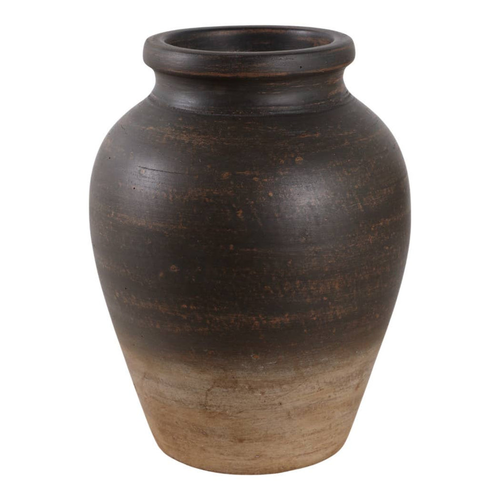 Decorative Vase - Chocolate Brown Ceramic Pottery Jug, 10 in.