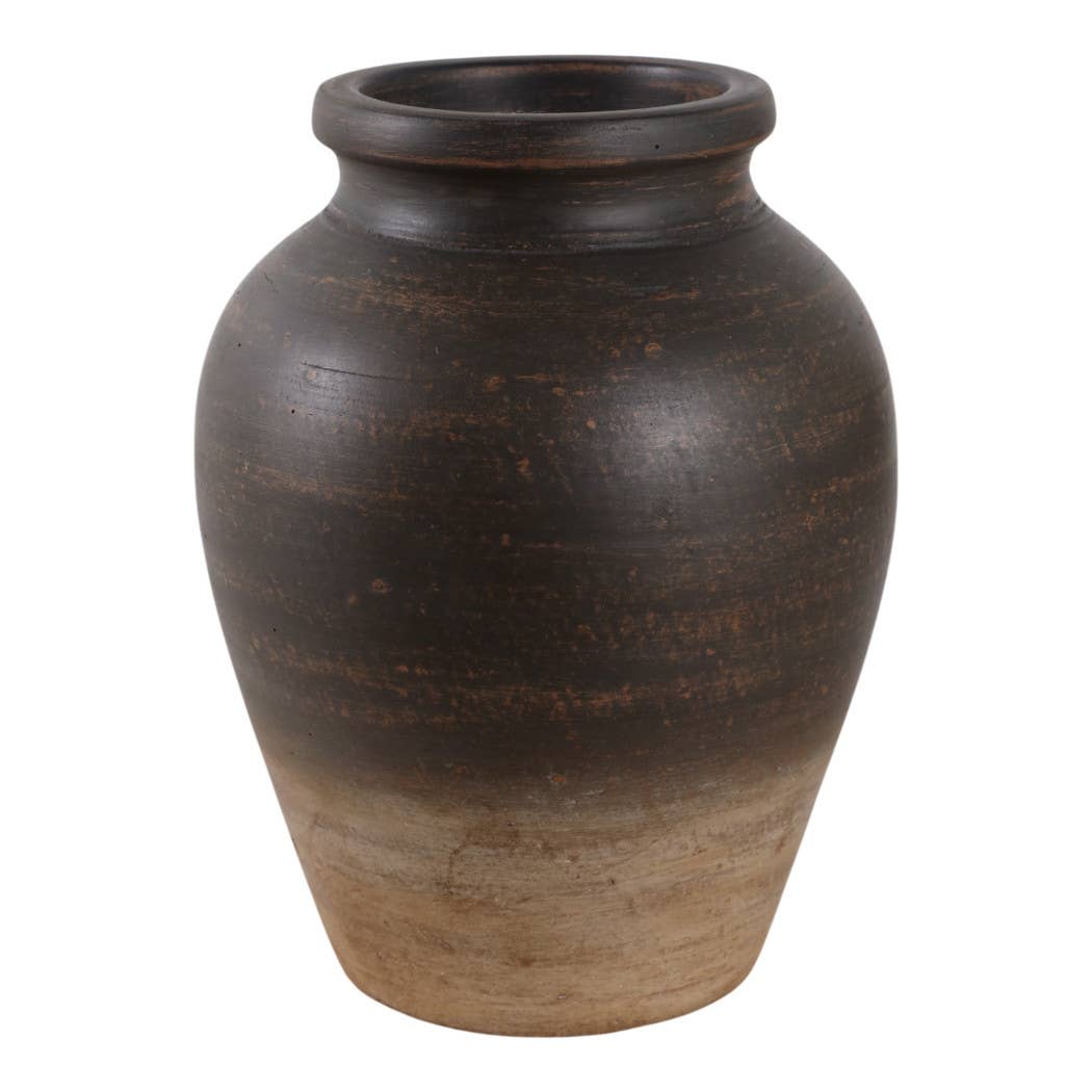 Decorative Vase - Chocolate Brown Ceramic Pottery Jug, 10 in.