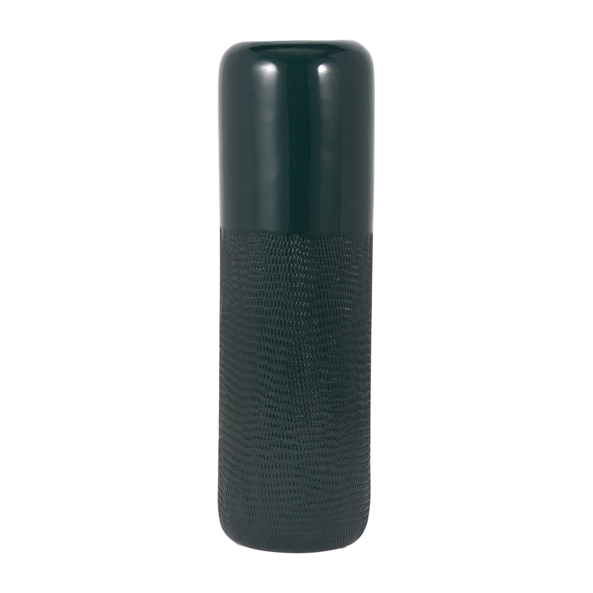 Green Grooved Ceramic Vase with Rounded Rim, 18 in.