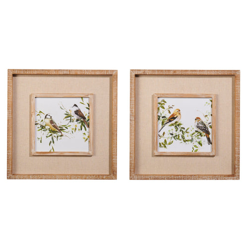 Two framed artworks with bird illustrations on a white background