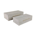 Boxes Set of 2 - Ivory Wood Shagreen Rectangle, 12/14 in.