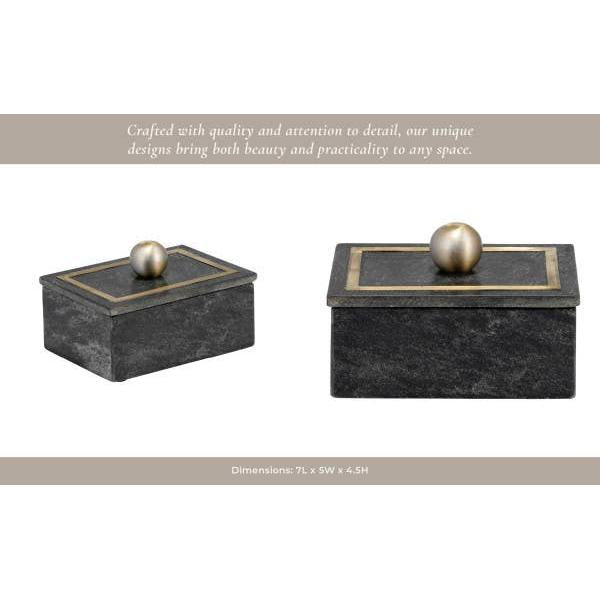Marble Decorative Box with Removable Lid - Black, 7 in.