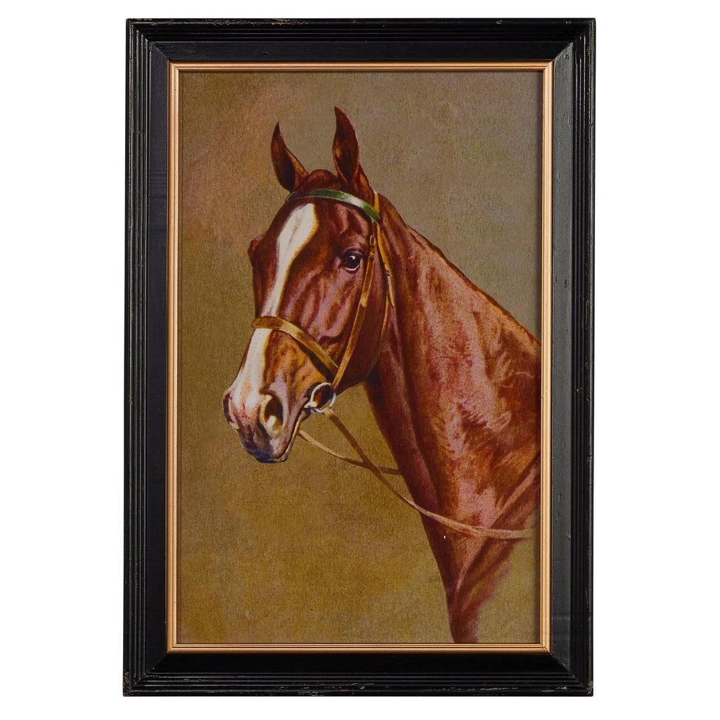 Two framed paintings of horses on a white background