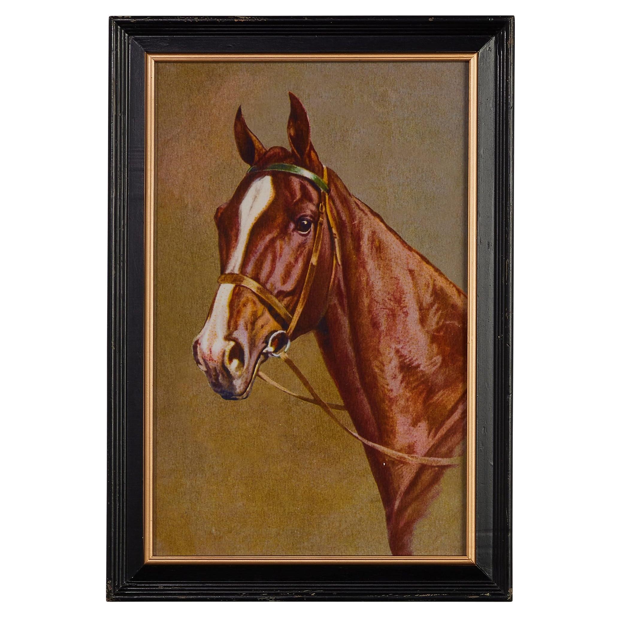 Two framed paintings of horses on a white background