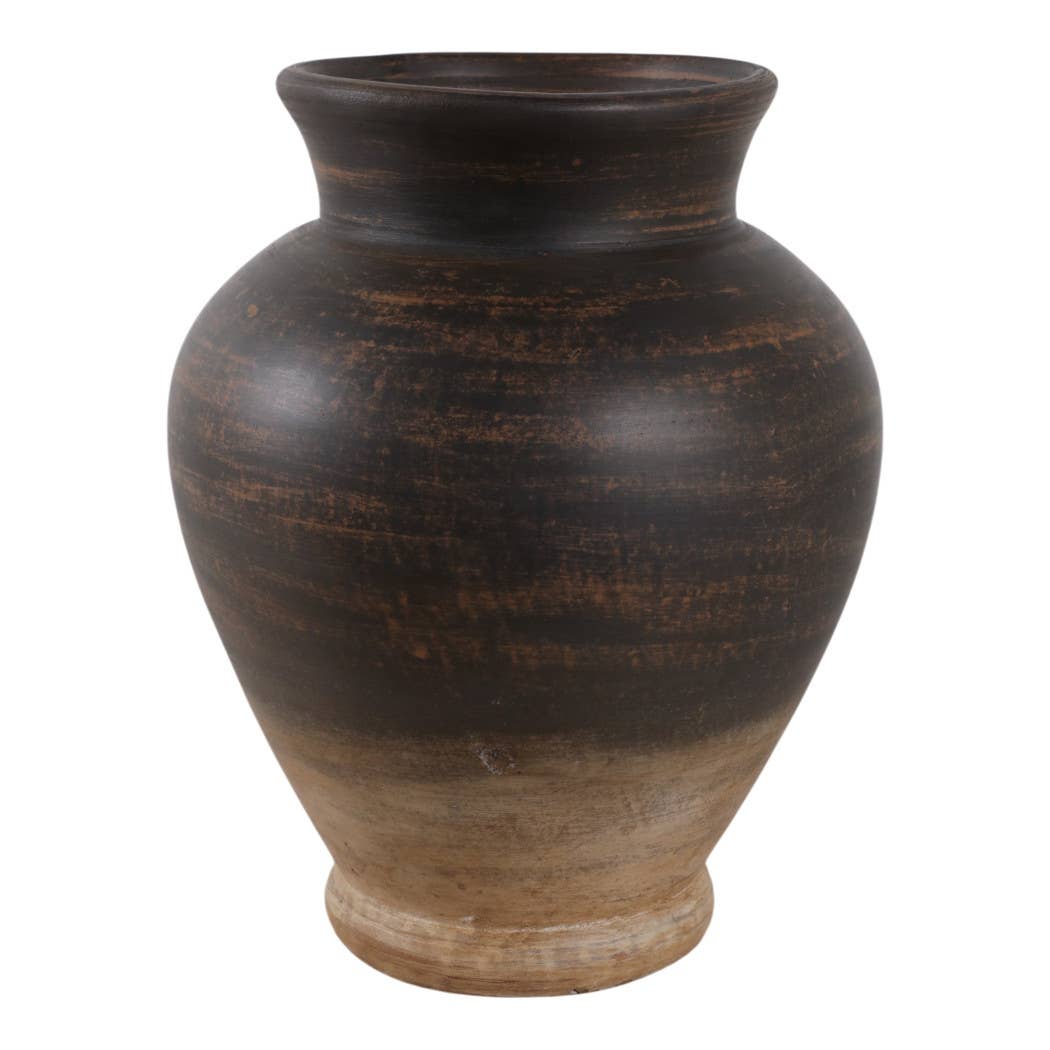 Vase - Brown Terracotta Two Tone Traditional, 12 in.