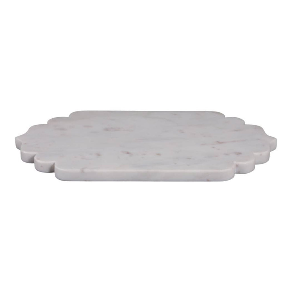 Decorative Tray - White Marble Oval Scallop Edge, 14 in.