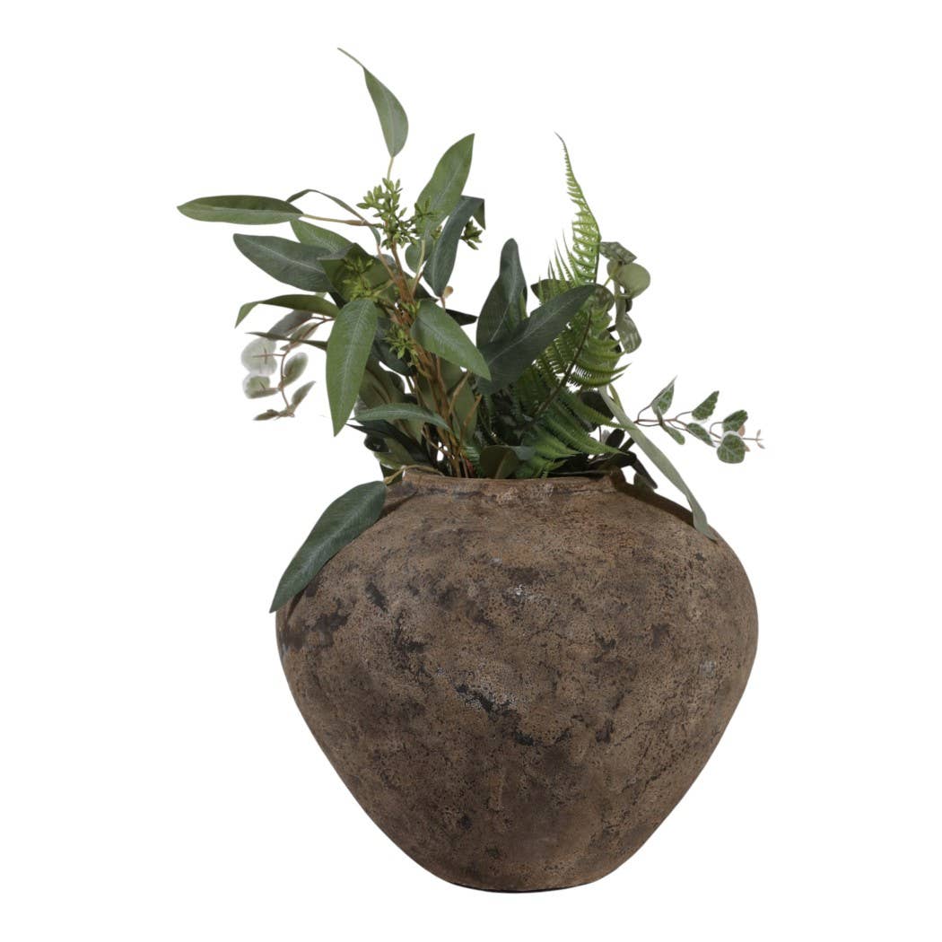 Decorative Vase - Brown Pottery Modern Round Shape, 14 in