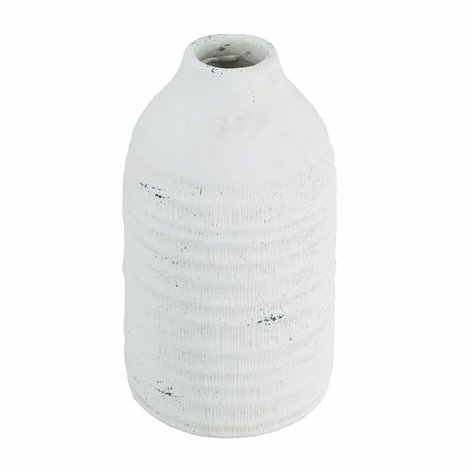 White Cement Accent Vase with Ridged Design