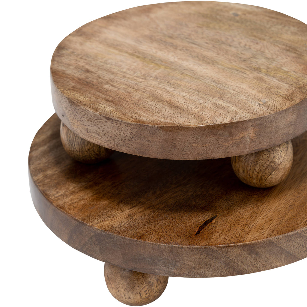Mango Wood Round Riser Trays, Set of 2 - Brown, 8/10 in.