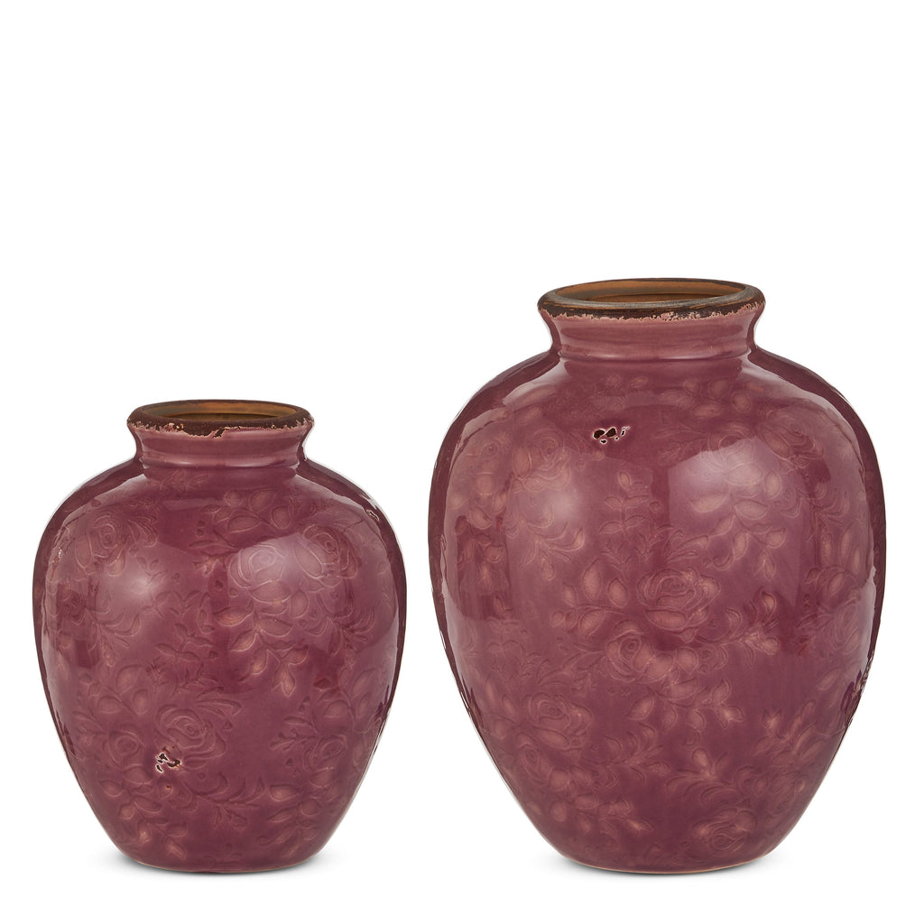 Dark Pink Debossed Floral Vases