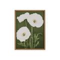 Framed artwork of white flowers on a green background