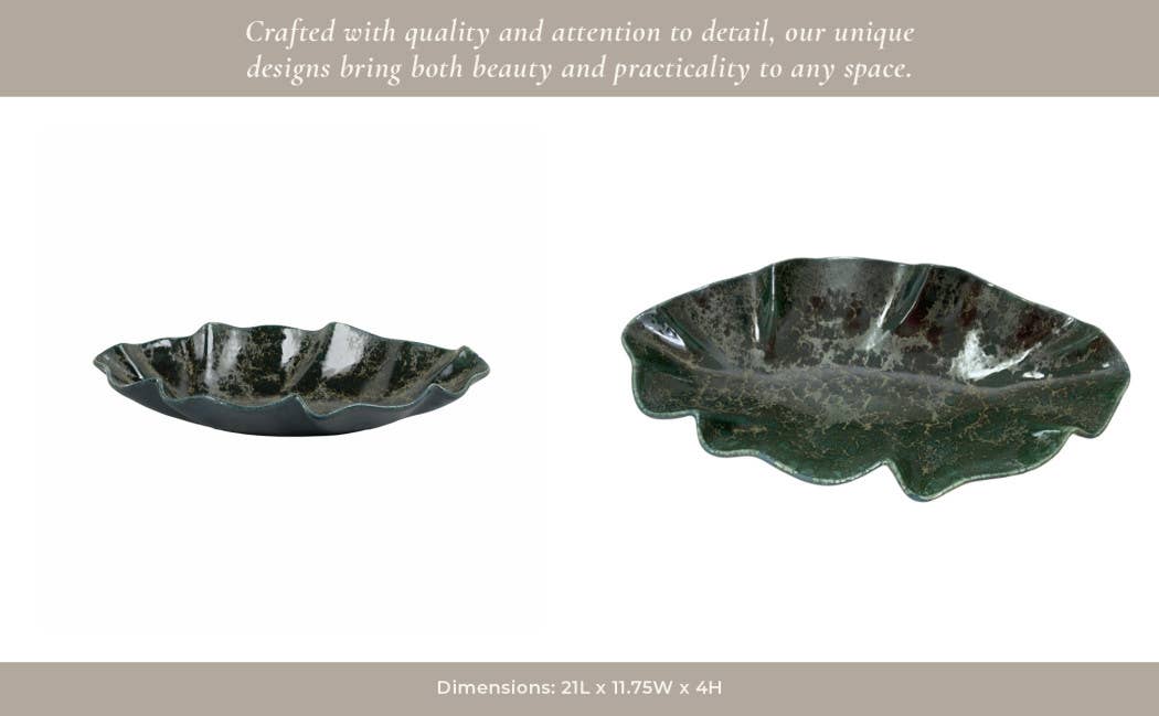 Coastal Green Wavy Edge Decorative Bowl
