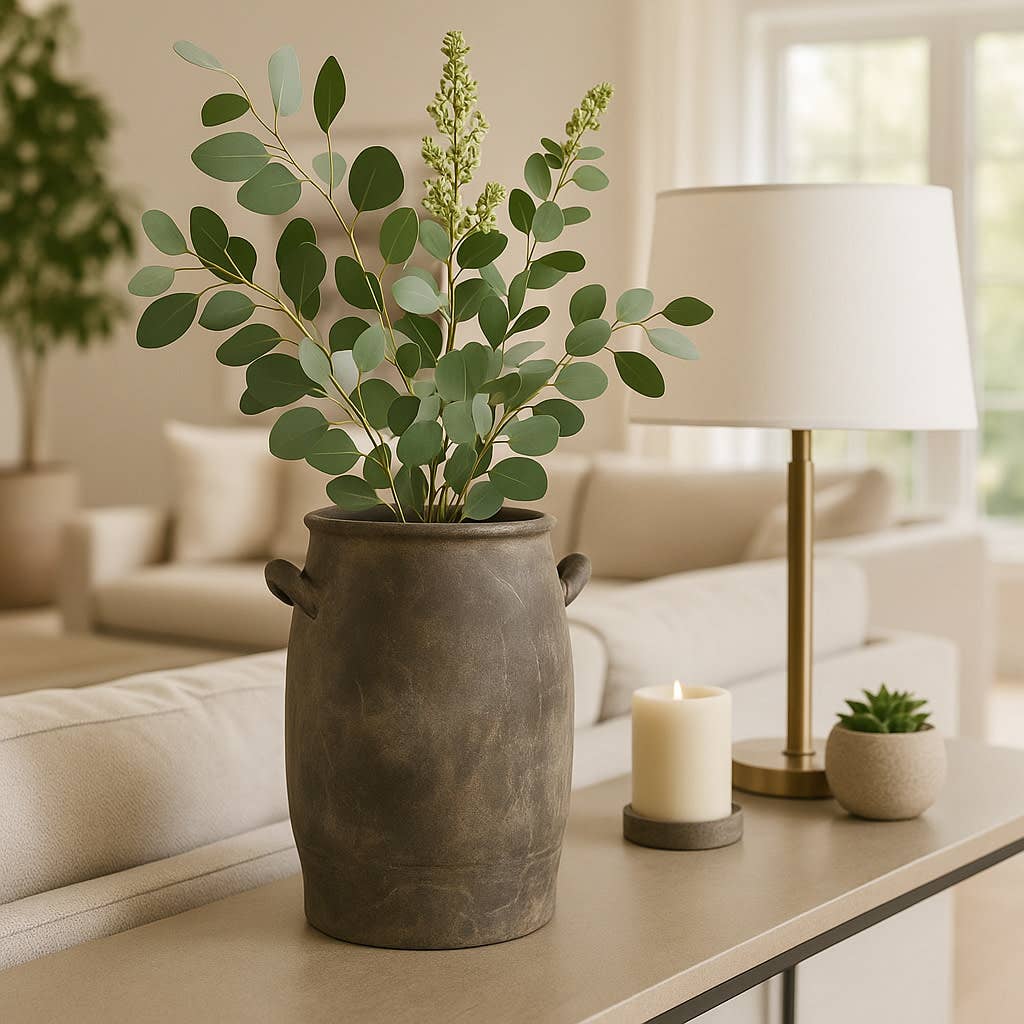 Decorative Vase - Brown Terracotta Textured Tall, 12 in.