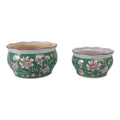 Planters Set of 2 - Green Ceramic Floral Vines, 10/12 in.