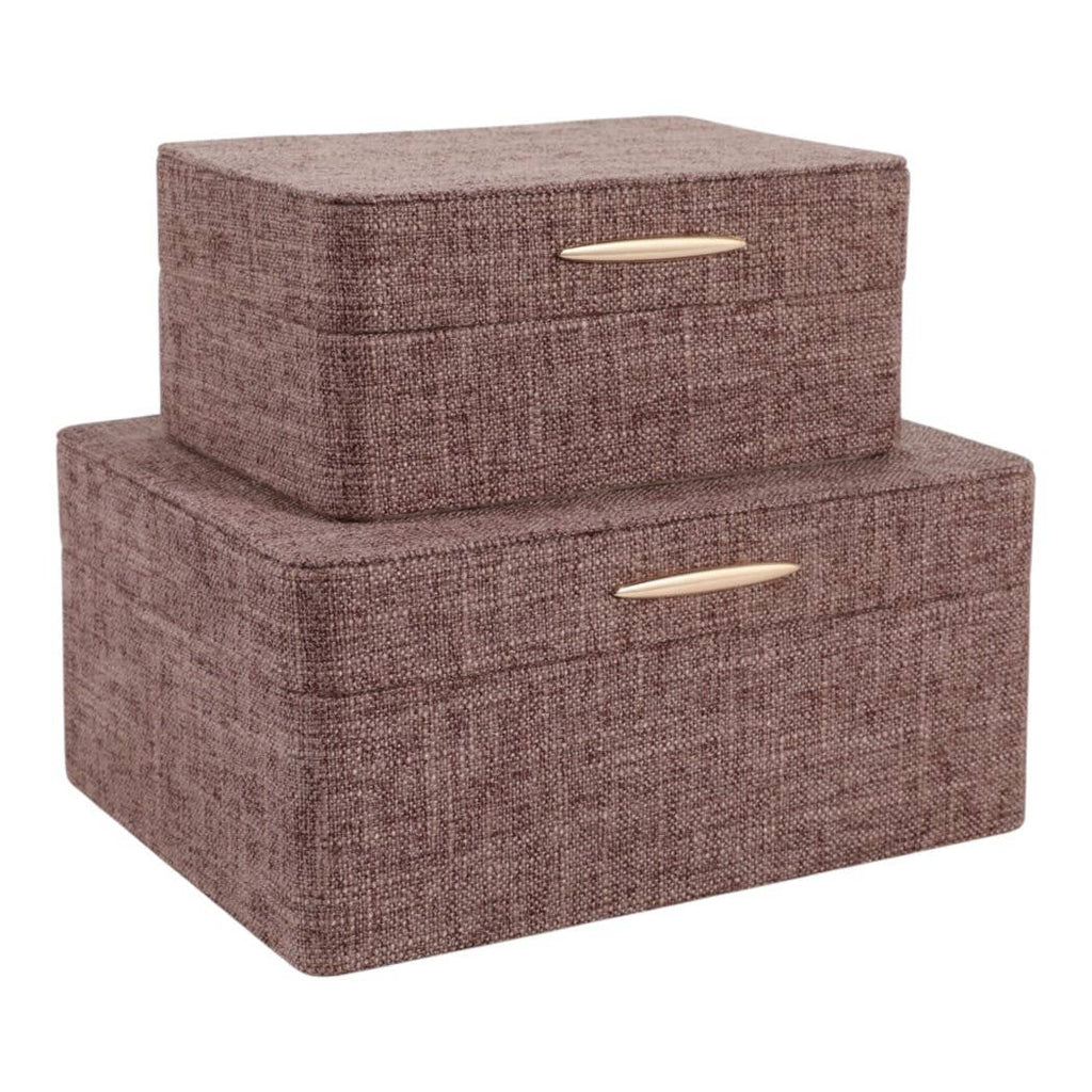 Brown and Gold Rounded-Corner Wood Boxes, Set of 2, 9 in.