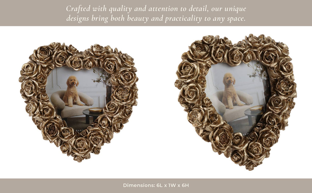 Photo Frame - Gold Polyresin Rosette Heart, 4x4 in.