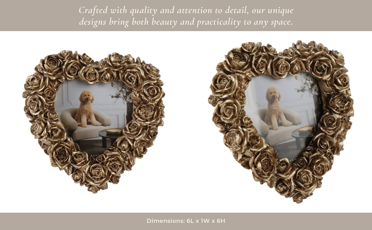 Photo Frame - Gold Polyresin Rosette Heart, 4x4 in.