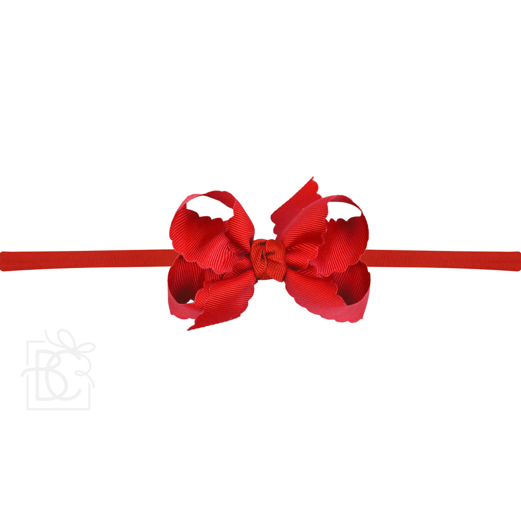 Thin Nylon Headband with Grosgrain Scalloped Edge Hair Bow