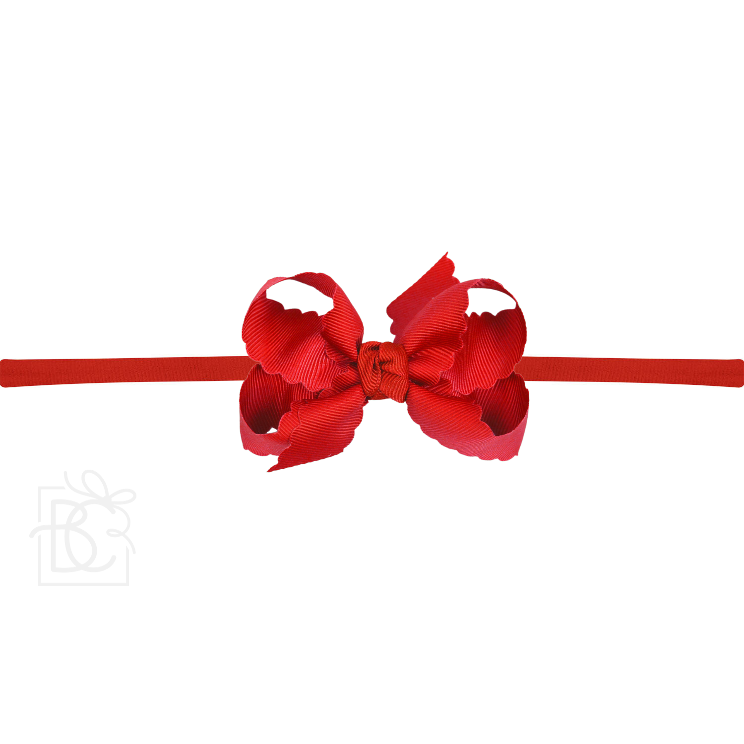 Thin Nylon Headband with Grosgrain Scalloped Edge Hair Bow
