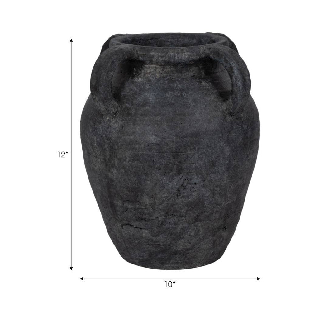 Decorative Vase - Black Pottery Amphora Multi-Handle Jug, 12 in.