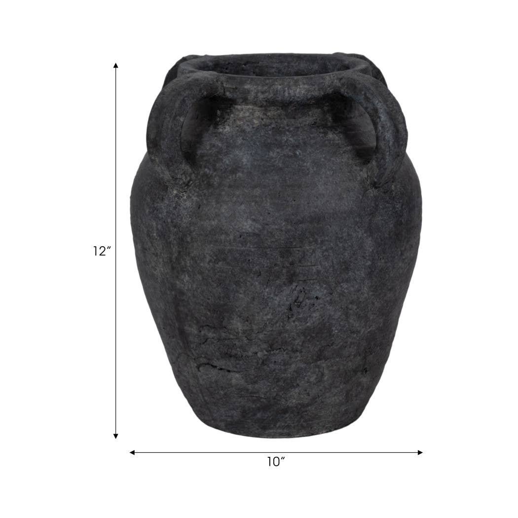 Decorative Vase - Black Pottery Amphora Multi-Handle Jug, 12 in.