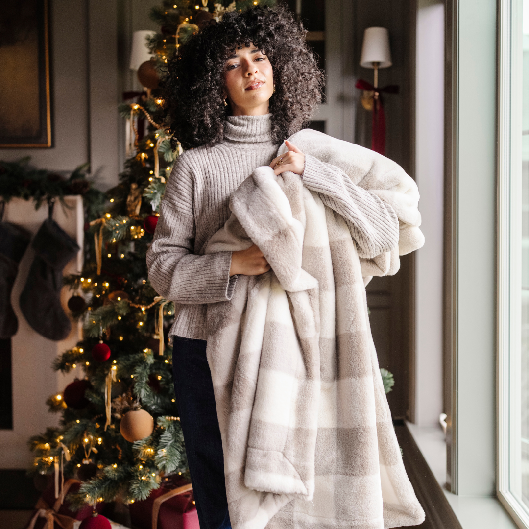 Holiday Printed Faux Fur Throw Blankets