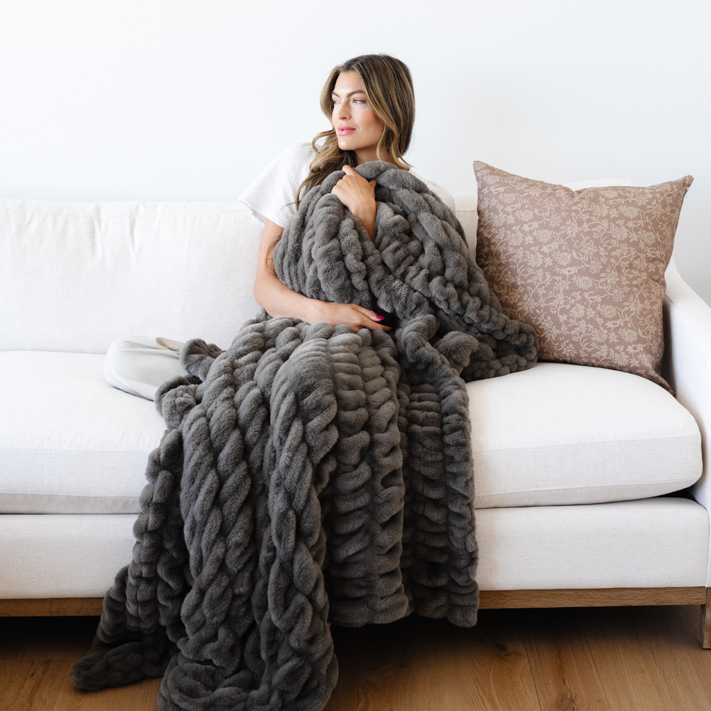 Double Ruched Faux Fur Blankets