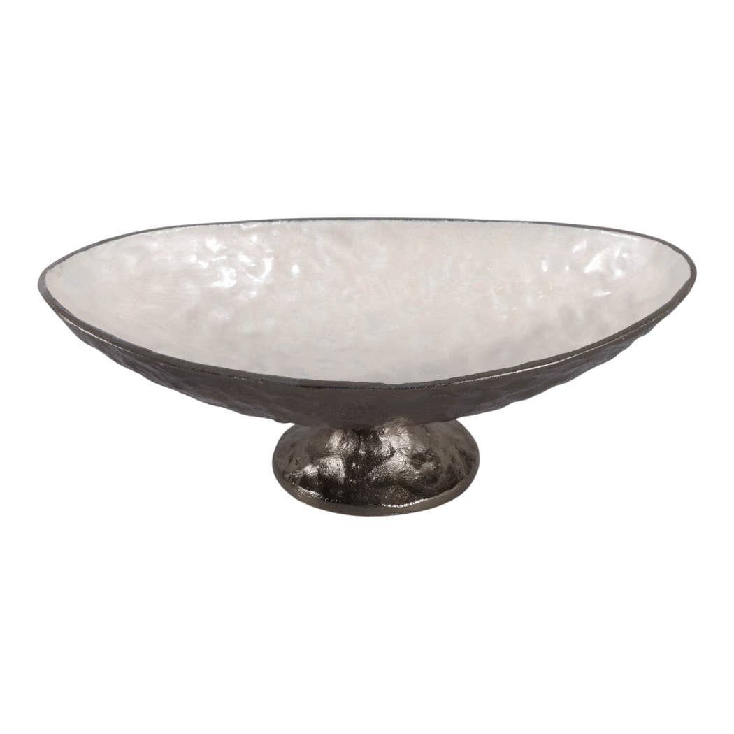 Decorative Bowl - Gold and Bronze Metal Oval Pedestal, 14 in