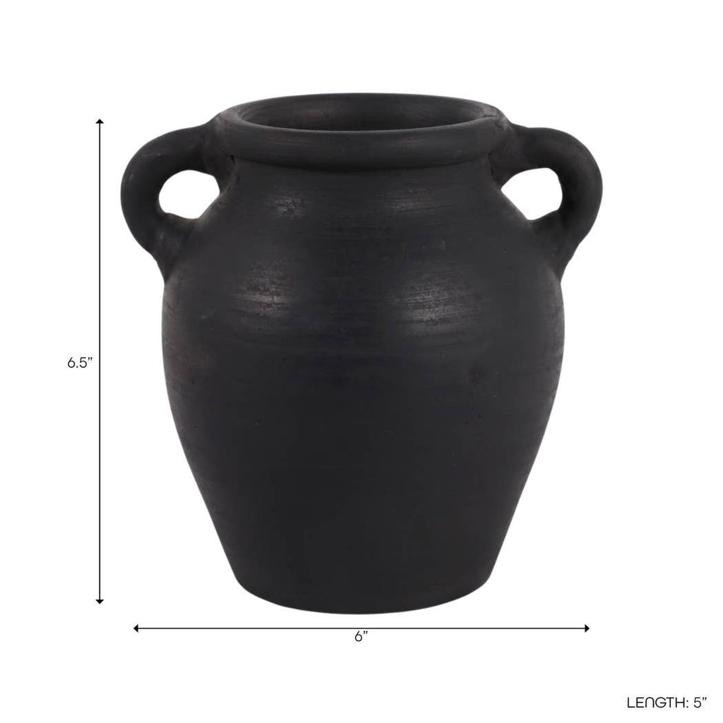 Decorative Vase - Black Terracotta Bud with Handles, 6 in.