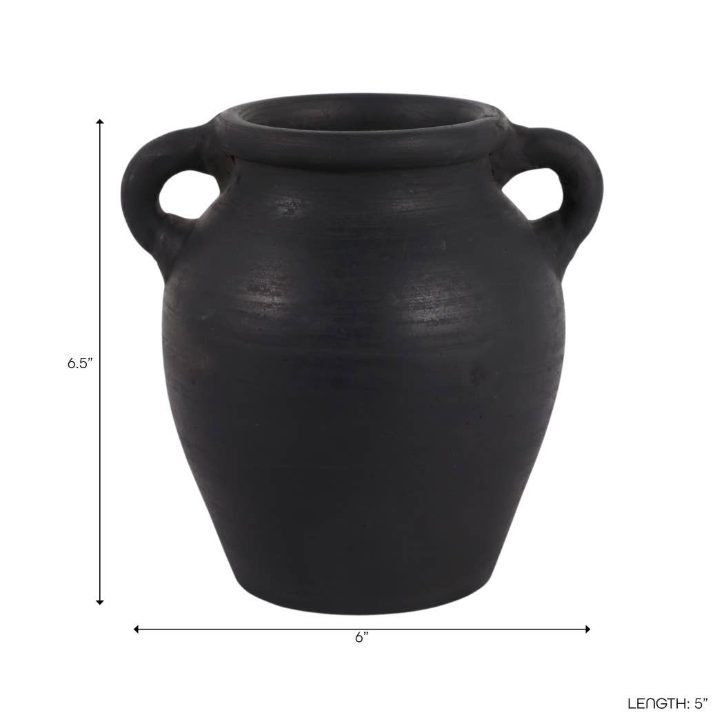 Decorative Vase - Black Terracotta Bud with Handles, 6 in.